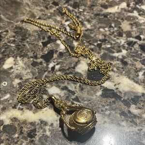 Gold-Tone Ornate Locket Pendant Necklace for Women